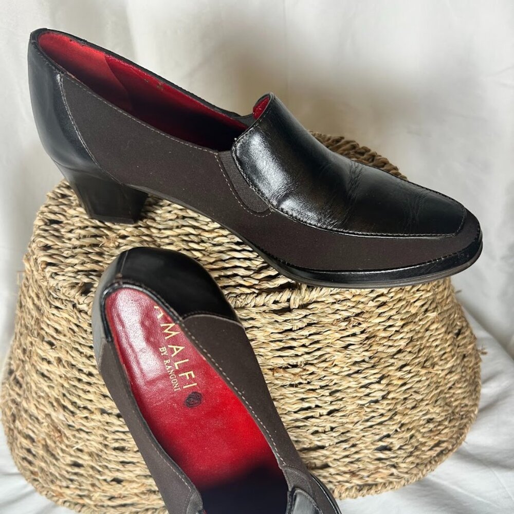 Amalfi by Rangoni Black Leather Loafers Made in Italy Size 7 Two-Tone Comfort